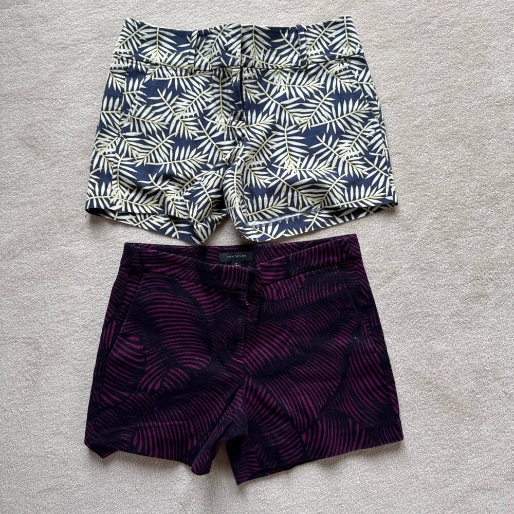 Bundle: Ann Taylor size 4 printed shorts in blue and white and purple and black